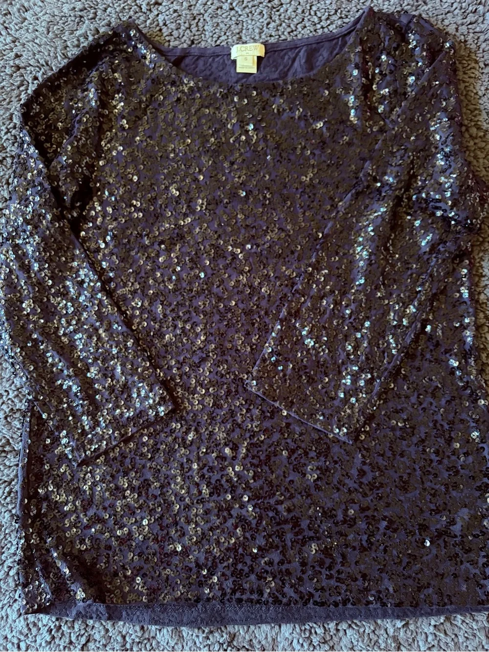 J. Crew, women’s navy sequin 3/4 sleeve top, S, Excellent Condition